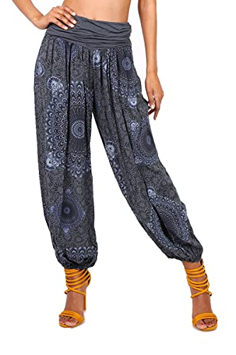 jowiha Damen Haremshose lang Bedruckt Boho Stil Grau S/M von jowiha