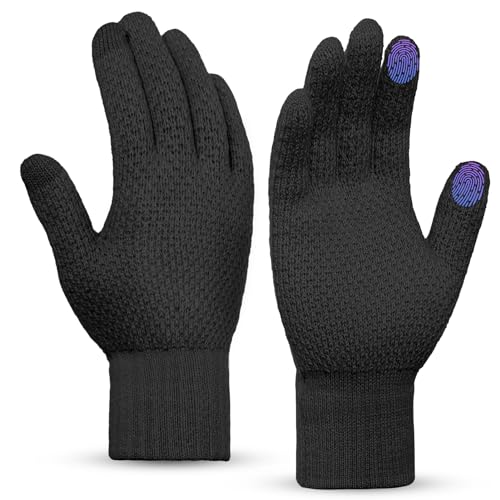 Winterhandschuhe Touchscreen Handschuhe Fingerhandschuhe und Winddicht Winterhandschuhe Elastische Stulpe Thermofutter Wollhandschuhe für kaltes Wetter, Geeinget für Damen und Herren, Schwarz von joyliveCY