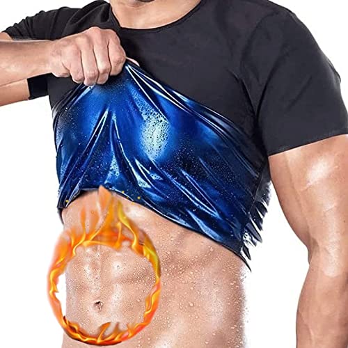 joyvio Sauna Weste Korsett Taille Trainer Body Top Shapewear Schlankheits-T-Shirt Kurzarm Trainingszubehör Anzug Bauchkontrolle Herren Heat Trapping T-Shirt Für Herren Damen (Color : Man, Size : S) von joyvio