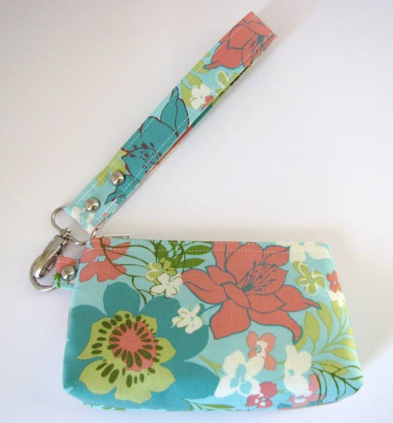 Flachboden Täschchen Handschlaufe | Teal Coral Und Cream Floral Flachboden Täschchen Handschlaufe | Teal Coral Und Cream Floral von jpleasant