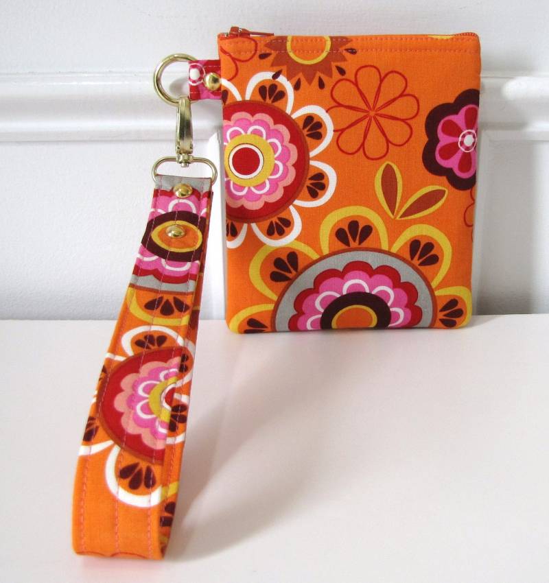 Orange Floral Reißverschluss Tasche Armband Gerätehalter von jpleasant