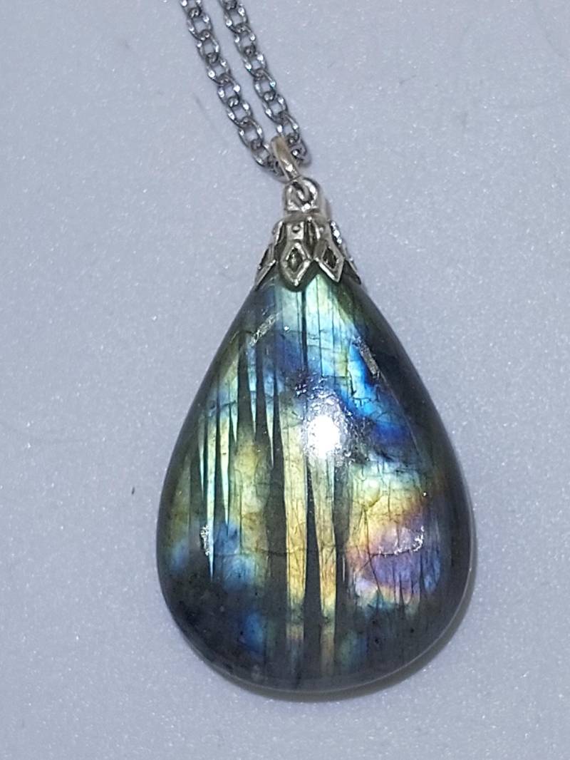 Auffällige Labradorit Halskette Grüne Edelstein Kette, Spirituelles Geschenk von jpmineralstone