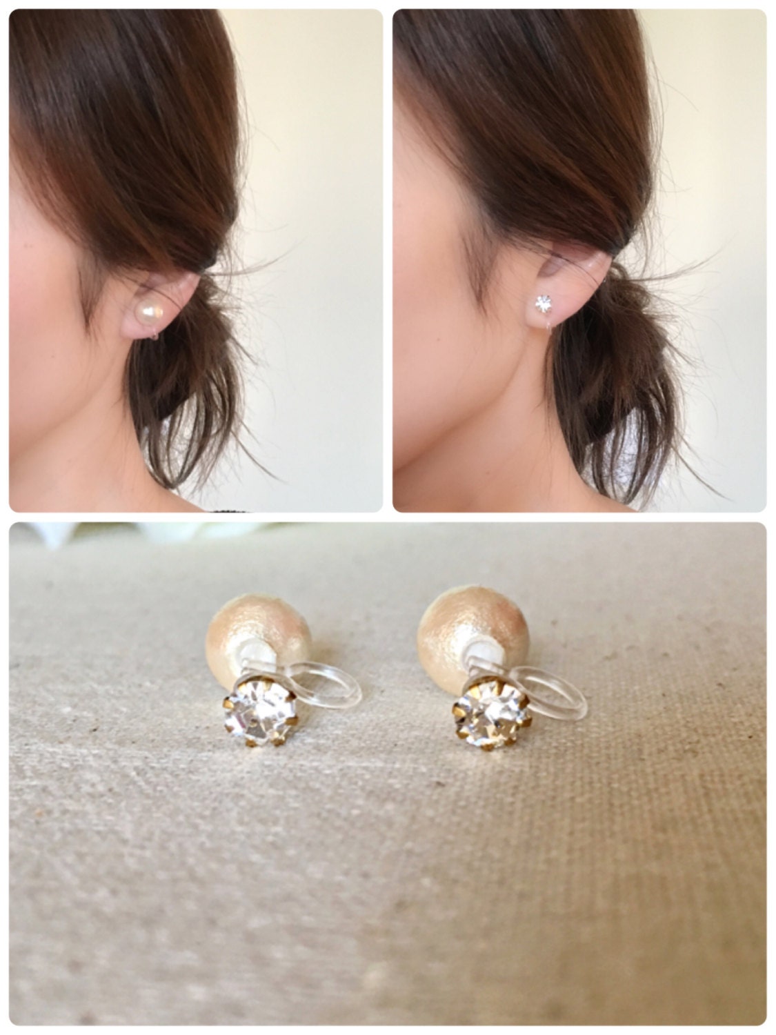 2Wege Clip An Gepiercte Optik Glänzende Strass Und Baumwolle Perle Doppel-Clip Auf Ohrringe, Brautjungfer Geschenk, Freunde Hochzeitsschmuck 2Wege Clip An Gepiercte Optik Glänzende Strass Und Baumwolle Perle Doppel-Clip Auf Ohrringe, Brautjungfer Geschenk, Freunde Hochzeitsschmuck von jstarscanada