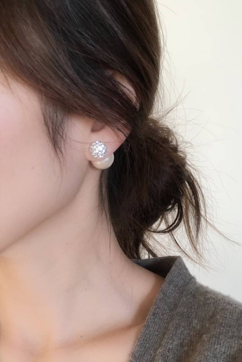 Baumwolle Perle & Strass Sterling Silber Doppelohrringe, Hochzeitsschmuck, Brautjungfer Geschenk, Schwester Mutter Geschenk, = von jstarscanada