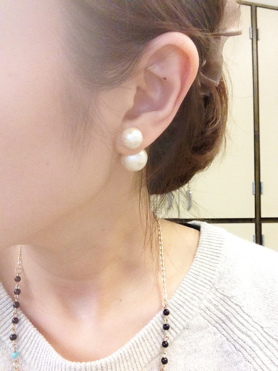 Cotton Pearl Doppel-Ohrringe, Sterling Silber Ohrstecker Oder Unsichtbare Clips Auf Ohrringehochzeitsschmuck, Brautjungfer Geschenk, Schwester Mutter von jstarscanada