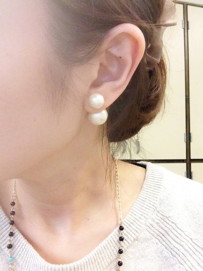 Cotton Pearl Doppel-Ohrringe, Sterling Silber Ohrstecker Oder Unsichtbare Clips Auf Ohrringehochzeitsschmuck, Brautjungfer Geschenk, Schwester Mutter von jstarscanada