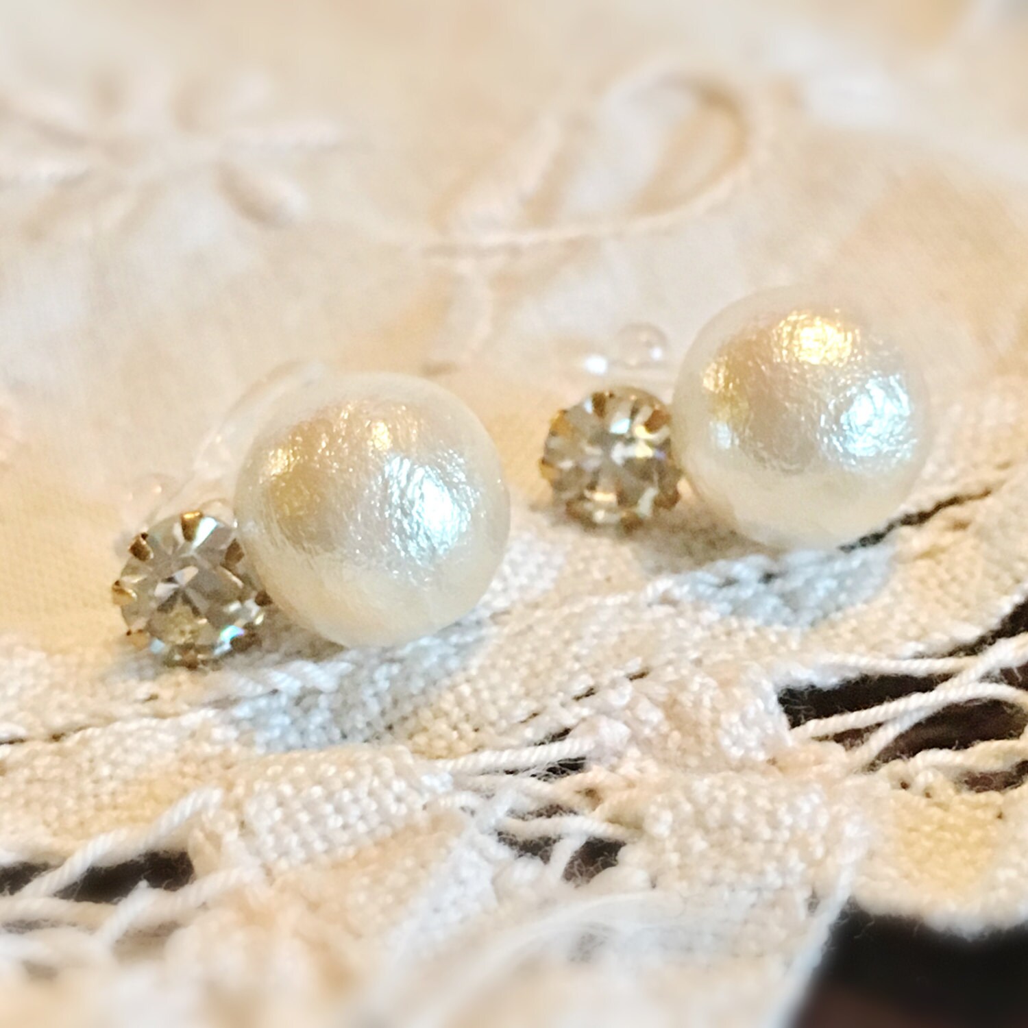 Sieht Aus Wie Durchbohrte Baumwollperlen-Swarovski-Ohrringe Mit Unsichtbarem Clip, Nicht Genähte Ohrringe, Brautjungfer Geschenk, Alltäglicher von jstarscanada