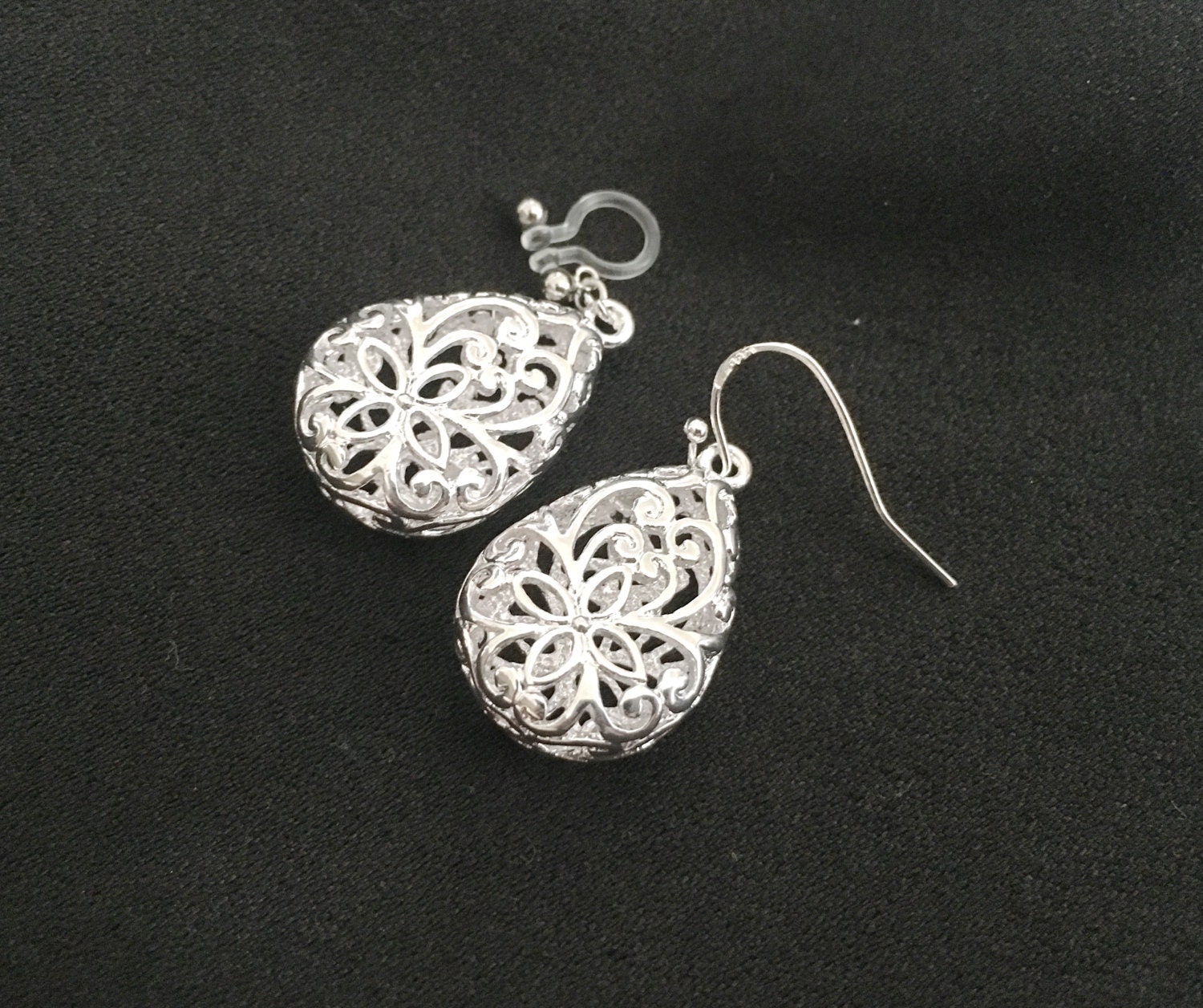 Silber Filigrane Charme Ohrringe, Unsichtbare Clip Auf Oder Sterling Haken, Brautjungfer Geschenk, Geschenk Für Sie, Schwester von jstarscanada