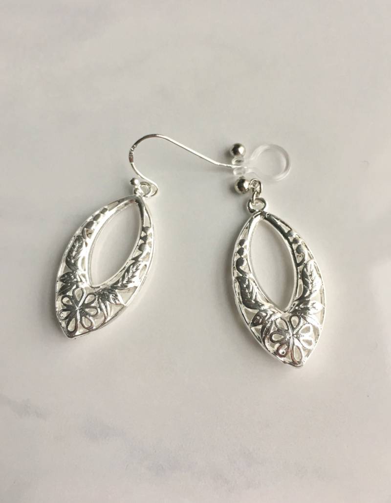 Silber Filigrane Tropfen Ohrringe, Unsichtbarer Clip Oder Gold Gefüllter Haken, Brautjungfer Geschenk, Geschenk Für Sie, Schwester von jstarscanada