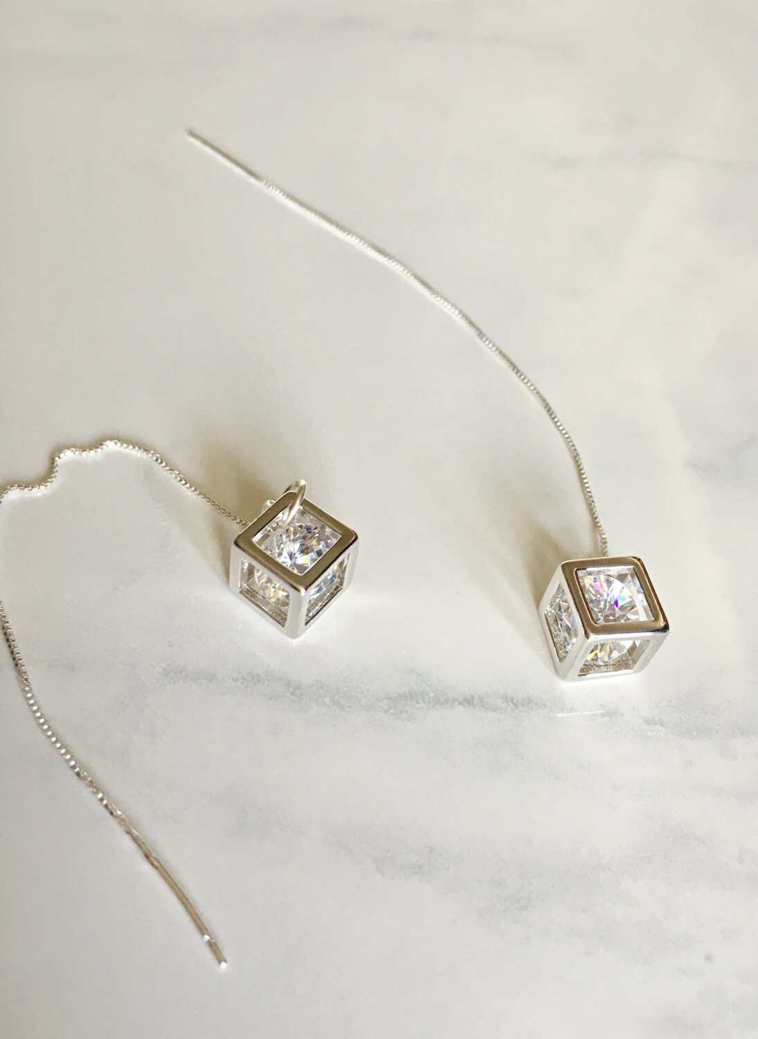 sterling Silber Zirkon Ohr Einfädler Ohrringe, Kette Ohrfäden Jeden Schmuck, Geschenk Für Sie, Minimale Freundin Geschenk von jstarscanada