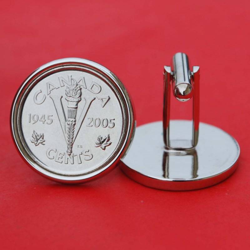 1945-2005 Kanada 5 Cents Wwii "V" Victory Nickel Gem Bu Unc Münze Manschettenknöpfe - Neu von jt6740