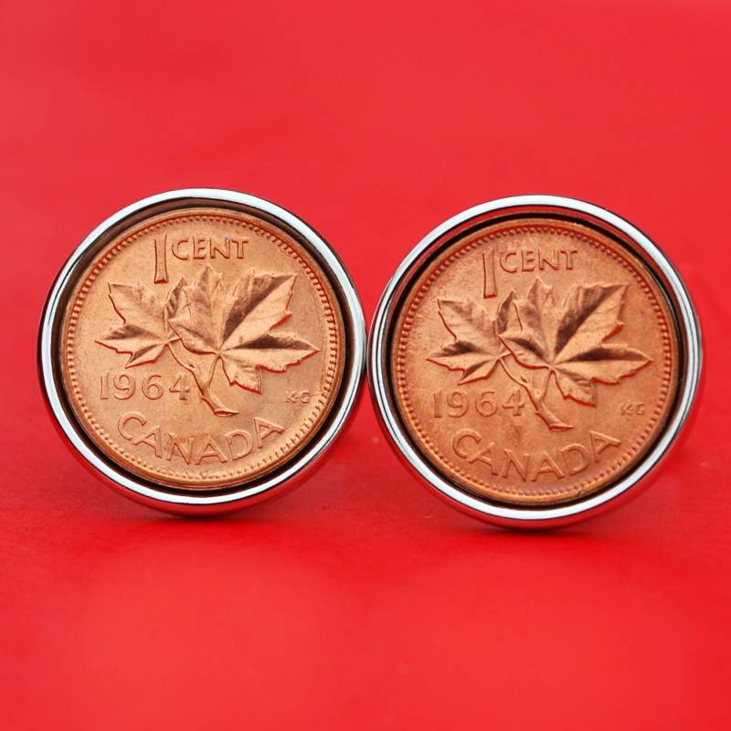 1964 Kanada Ein Cent Bu Unzirkulierte Münze Manschettenknöpfe Neu - Ahornblatt von jt6740