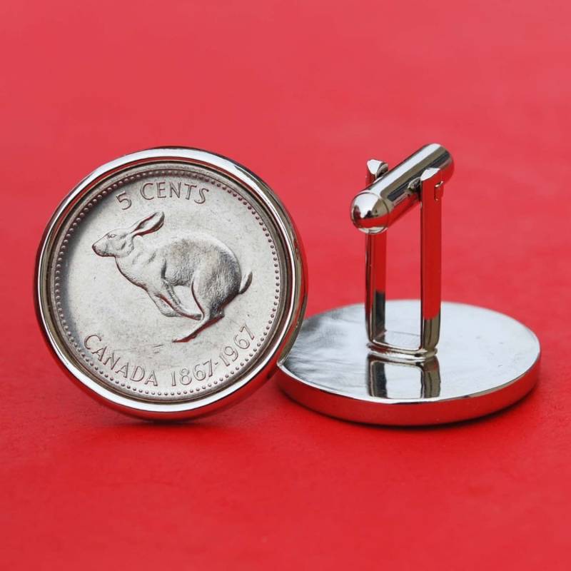 1967 Canada Centennial Rabbit 5 Cents Gem Bu Unc Münze Manschettenknöpfe - Wildtier Tier Neu von jt6740