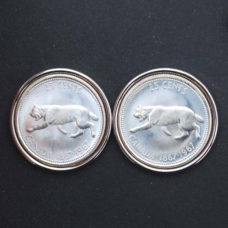 1967 Canada Lynx Striding 25 Cents 80% Silbermünzen Manschettenknöpfe - Wildtier Tier von jt6740