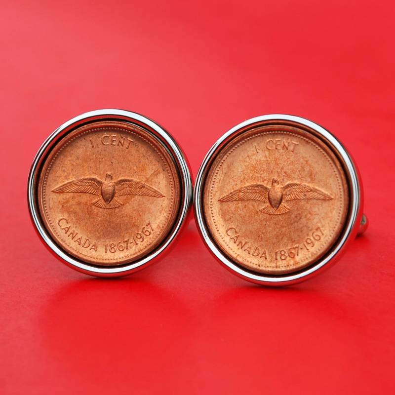 1967 Kanada Ein Cent Bu Unzirkulierte Münze Manschettenknöpfe Neu - Taube Mit Flügeln Verbreitung von jt6740