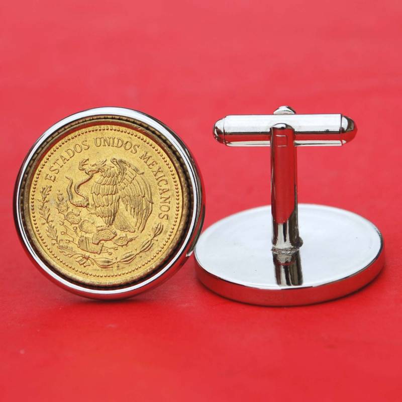 Ein Paar 1985 Mexiko 20 Pesos Nationale Arme Adler & Schlange Münze Gold Silber Zweifarbige Manschettenknöpfe Neu von jt6740
