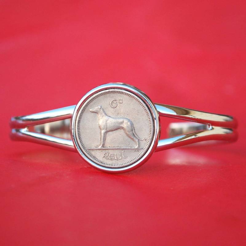 Irish Irland 6 Pence Wolfshund Windhund Hund Münze Silber Überzogene Manschette Armreif Neu Irish Irland 6 Pence Wolfshund Windhund Hund Münze Silber Überzogene Manschette Armreif Neu von jt6740