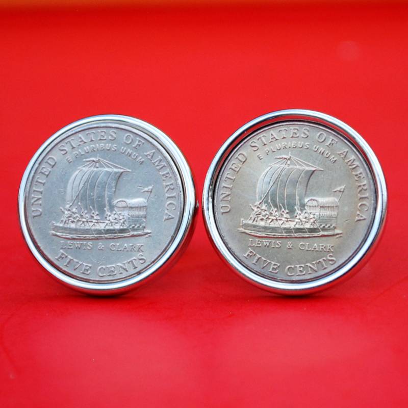 Us 2004 Westward Journey Jefferson Nickel Seriestm Bu Unc Münze Silber Vergoldete Manschettenknöpfe Neu - Keelboat von jt6740