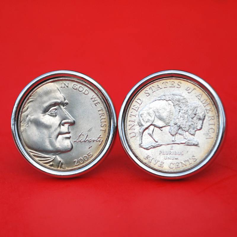 Us 2005 Westward Journey Jefferson Nickel Seriestm Bu Unzirkulierte Münze Silber Vergoldet Manschettenknöpfe Neu - American Bison Obverse Und von jt6740