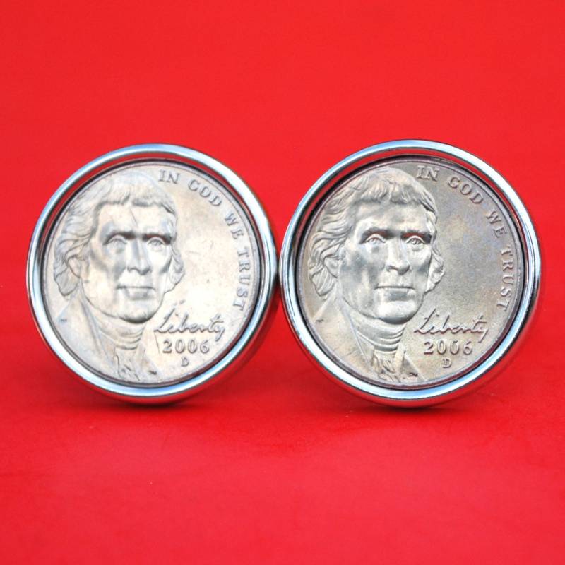 Us 2006 - Aktuelles Jahr Jefferson Nickel Bu Unzirkulierte Münze Silber Vergoldet Manschettenknöpfe Neu von jt6740