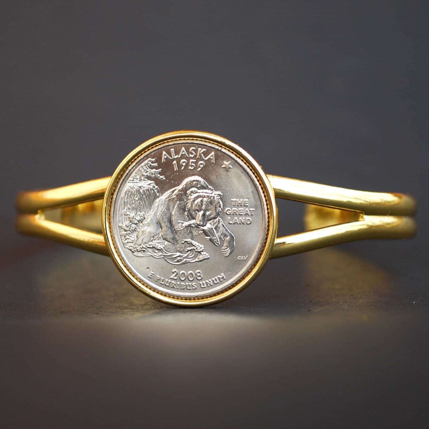 Us 2008 Alaska Quarter Bu Unc Münze Vergoldetes Manschettenarmband Us 2008 Alaska Quarter Bu Unc Münze Vergoldetes Manschettenarmband von jt6740