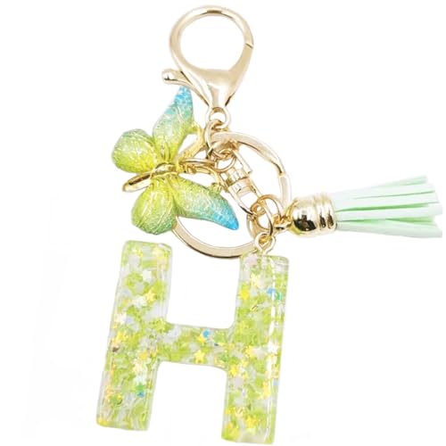 jtkdxqs Schlüsselanhänger mit Buchstabe A-Z, grüner Buchstabe mit Quaste, Schmetterling, Auto-Schlüsselanhänger für Damen, Mädchen, Rucksack, Handtaschen, Buchstabe H jtkdxqs Schlüsselanhänger mit Buchstabe A-Z, grüner Buchstabe mit Quaste, Schmetterling, Auto-Schlüsselanhänger für Damen, Mädchen, Rucksack, Handtaschen, Buchstabe H von jtkdxqs