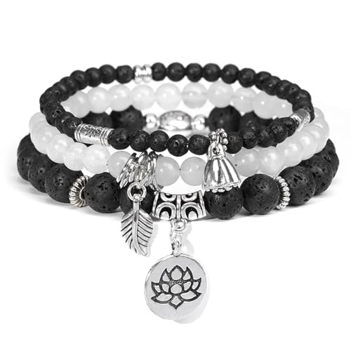 Good Armband, Armband, Schmuck, Damen Und Herren Lederschmuck Lotus Charm Armband Set Mehrschichtig Weiß Achate Blau Türkisen Verkrustete Edelstein Perle Stretch Armreif 21.Lava von jtkhaweh
