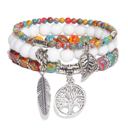 Good Armband, Armband, Schmuck, Damen Und Herren Lederschmuck Lotus Charm Armband Set Mehrschichtig Weiße Achate Blau Türkis Verkrustete Edelstein Perlen Stretch Armreif 5.Malachit von jtkhaweh