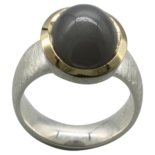 Edler gebürsteter 925er Silberring mit grauem Mondstein, Größe:60 (19 mm) von ju .q SILBER