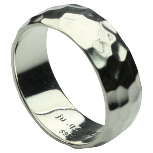 Feiner gehämmerter 925er Silberring ca. 7,5 mm breit für Damen und Herren, Größe:64 (20.4 mm) von ju .q SILBER