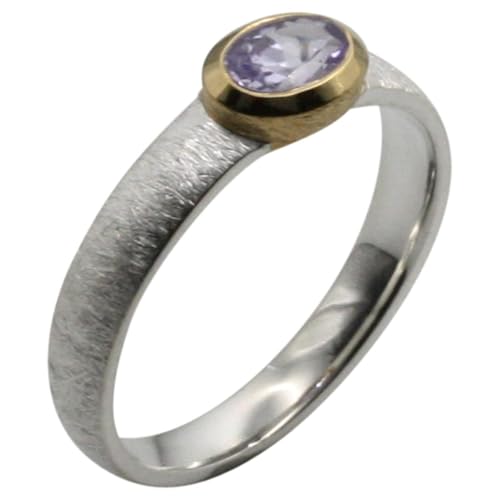 Feiner teilvergoldeter 925er Silberring mit strahlendem Tansanit, Größe:58 (18.5 mm) von ju .q SILBER