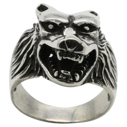 Imposanter Wolfskopf 925er Silber Einzelstück, Größe:69 (22 mm) von ju .q SILBER