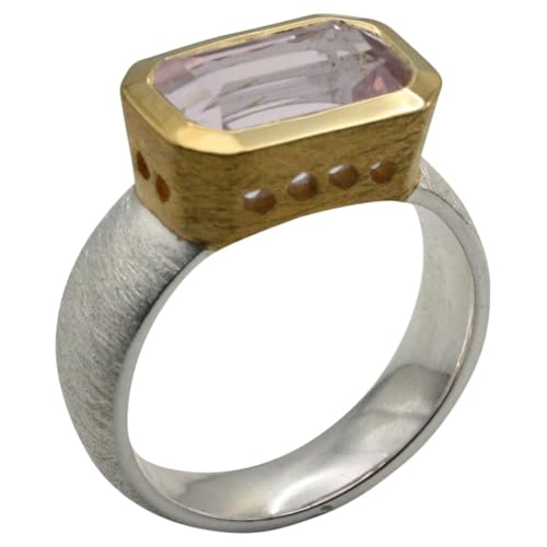 Teilvergoldeter 925er Silberring mir edlem Kunzit (Einzelstück), Größe:59 (18.8 mm) von ju .q SILBER