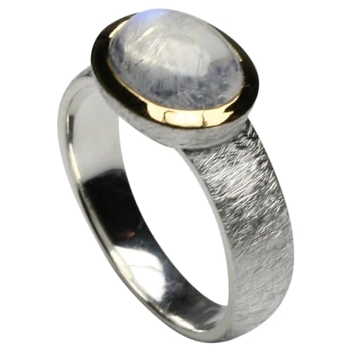 Teilvergoldeter 925er Silberring mit bildschönem Mondstein, Größe:57 (18.2 mm) von ju .q SILBER