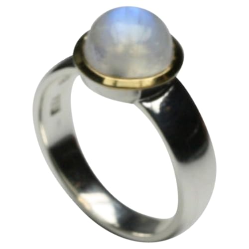 Teilvergoldeter 925er Silberring mit schimmernden rundem Mondstein, Größe:57 (18.2 mm) von ju .q SILBER