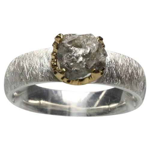 Teilvergoldeter 925er Silberring mit edlem Rohdiamant, Größe:60 (19 mm) von ju .q SILBER