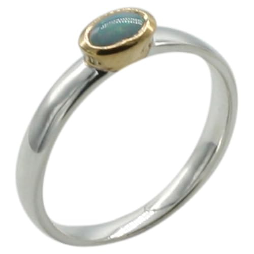 ju .q SILBER Zarter teilvergoldeter 925er Silberring mit edelm Opal, Größe:55 (17.5 mm) von ju .q SILBER