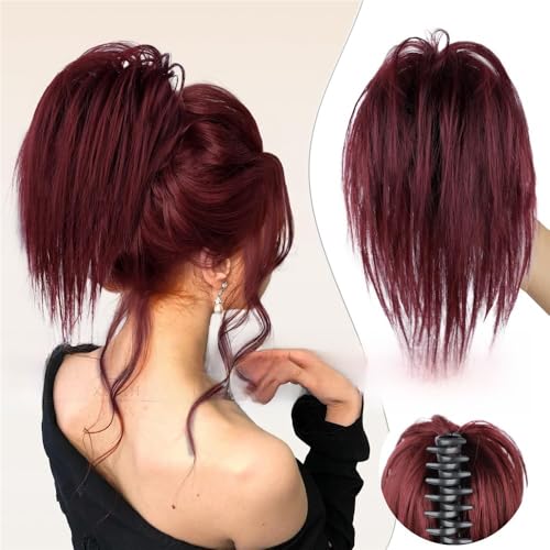 Haarknoten, Hühnerstall Kugelkopf Perücke Greifclip Hot Girl Kopfschmuck Haarpaket Lazy Fluffy Dish Perücke Hai Clip Perücke Haarring, für den Alltag(Burgundy) von juanluck-s