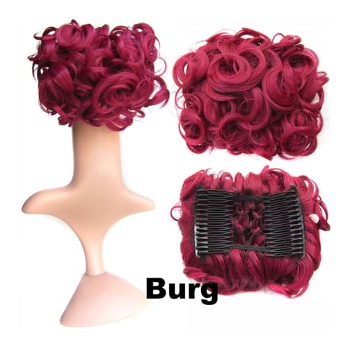 Haarknoten, Synthetisches, lockiges Clip-in-Haarteil im unordentlichen Dutt for Frauen mit Kämmen und Haargummis, für den Alltag(Bright red) von juanluck-s