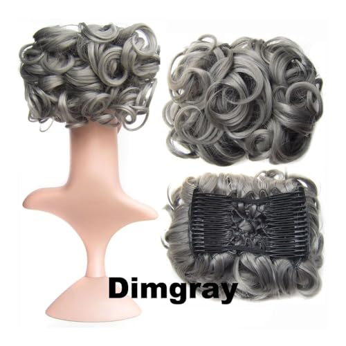Haarknoten, Synthetisches, lockiges Clip-in-Haarteil im unordentlichen Dutt for Frauen mit Kämmen und Haargummis, für den Alltag(Light gray) von juanluck-s