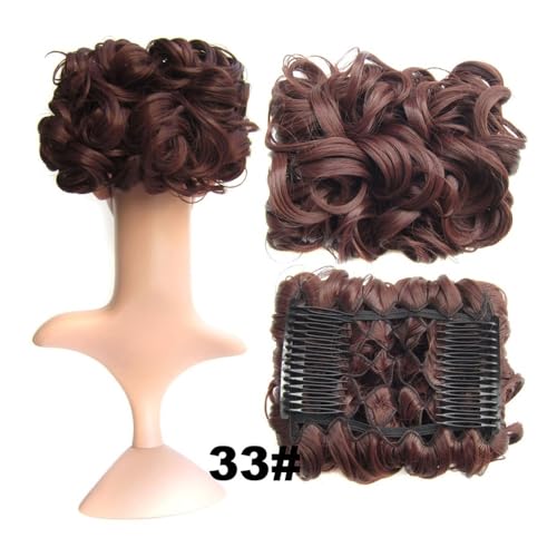 Haarknoten, Synthetisches, lockiges Clip-in-Haarteil im unordentlichen Dutt for Frauen mit Kämmen und Haargummis, für den Alltag(Light red) von juanluck-s