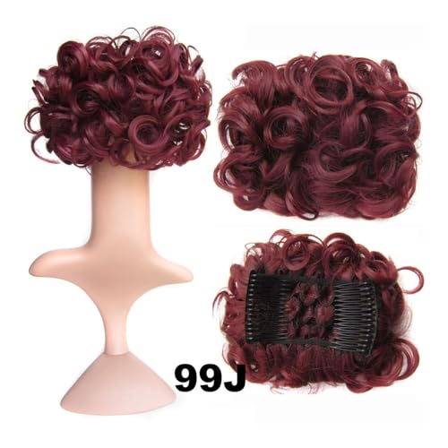 Haarknoten, Synthetisches, lockiges Clip-in-Haarteil im unordentlichen Dutt for Frauen mit Kämmen und Haargummis, für den Alltag(Sprinkle red) von juanluck-s