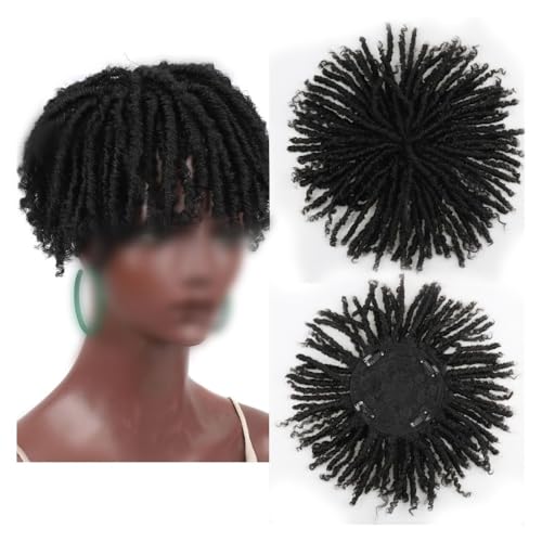 Perücke, Dreadlock Haar Topper Perücke mit Clips synthetische geflochtene halbe Perücken kurze Spiralgeflecht Haarteile Afro lockiges Toupet for Frauen 6 Zoll von juanluck-s