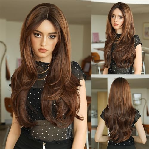 Perücke, Süße orange-teebraune lange Spitzenperücke for Frauen – mittelstarker Scheitel, ganzer Kopf von juanluck-s