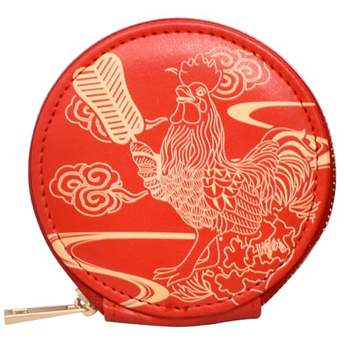 Feng Shui Hahn-Münzgeldbörse in roter Geldbörse für Zuhause, chinesische Weisheit, Amulett, Reichtum, Porsperität, Erfolg Geldbörse, rot, 9.5*9.5*2cm von juanxian