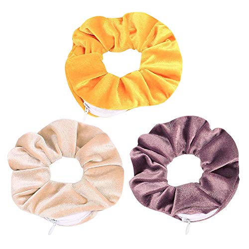 Bunte Scrunchies Samt Haargummi für Mädchen und Damen Velvet Haarbänder Haarschmuck mit versteckter Reißverschlusstasche von Juanxian