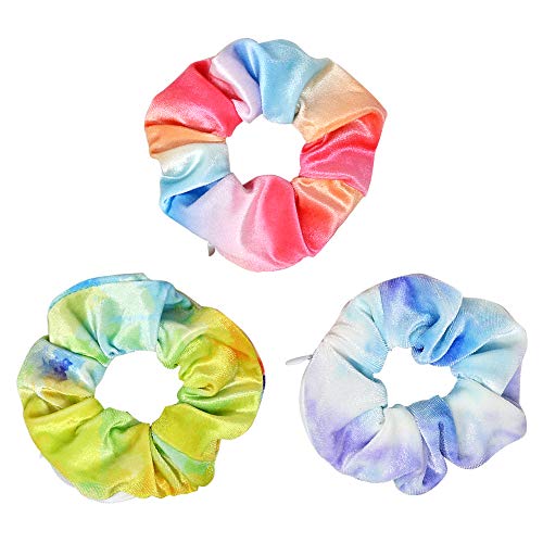 Bunte Scrunchies 3 Packs Samt Haargummi für Mädchen und Damen Velvet Haarbänder Haarschmuck mit versteckter Reißverschlusstasche von Juanxian