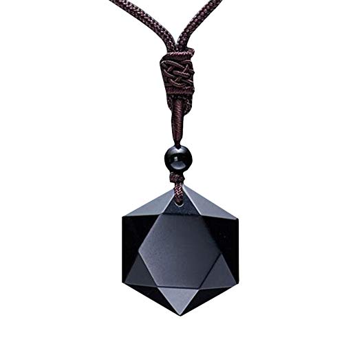 Natürlicher Obsidian Hexagon Stern Anhänger Kette Lucky Love Halskette Sternbild Schmuck für Männer und Frauen von Juanxian