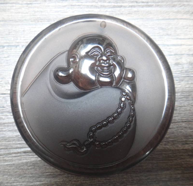 Natürlichem Eis Arten Obsidian Maitreya Buddha Anhänger Halskette Natürlichem Eis Arten Obsidian Maitreya Buddha Anhänger Halskette von juat