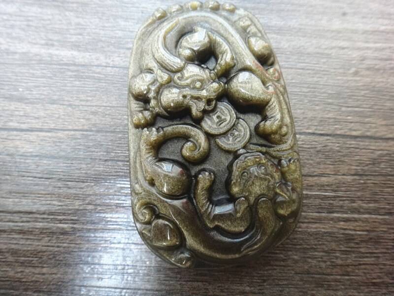 Natürlicher Gold Obsidian Amulett Anhänger Pi Yao Natürlicher Gold Obsidian Amulett Anhänger Pi Yao von juat